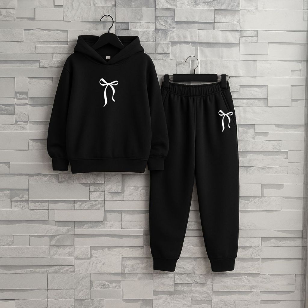 Conjunto Moletom Canguru + Calça Peluciados Lacinho Coquette Moda Feminina Inverno