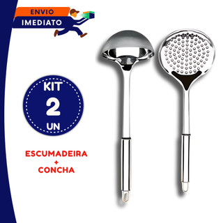 OFERTA 2 Utensílios Talheres Inox Para Cozinha Colher de Arroz Escumadeira Restaurante Buffet