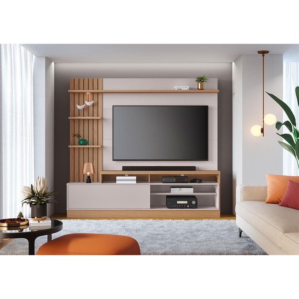 Estante para Home Theater e TV até 65 Polegadas Maceió Freijó e Off White em Oferta na Shopee