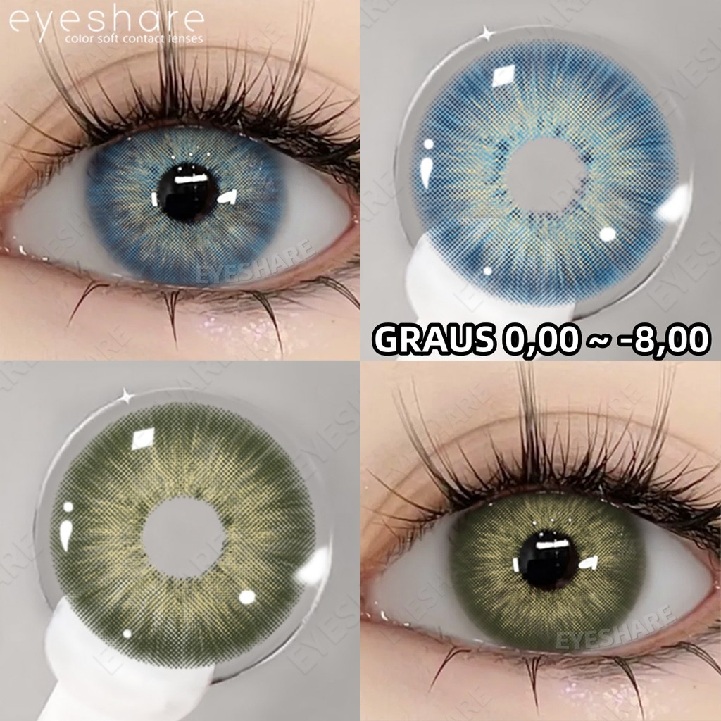 Grau 0,00 ~-8,00 Óculos De Contato Coloridos Classificados Eyeshare Pattaya Azul Verde 1 Par De Lentes De Graus De Miopi
