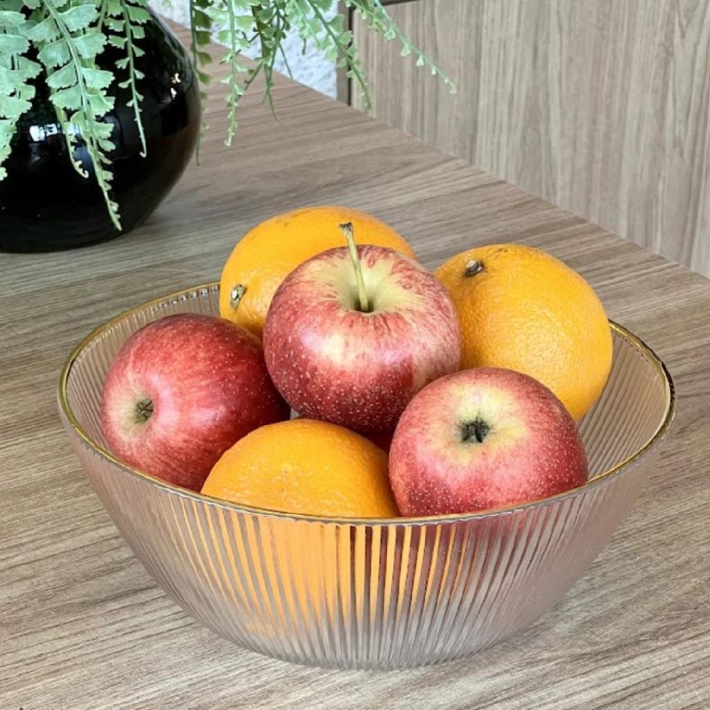 Bowl de Vidro Graffiato com Borda Dourada 2L