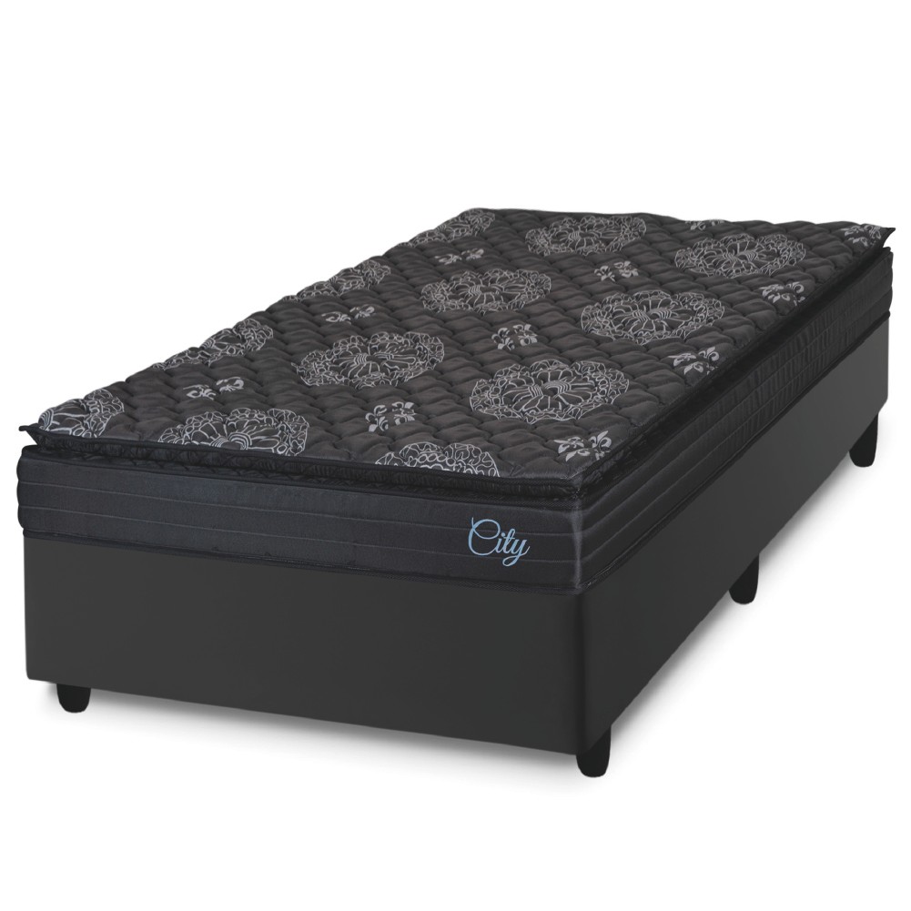 Cama Box Solteiro Colchão Com Molas Ensacadas City Pillow Top 88x188x61cm Preto Hellen em Oferta na Shopee