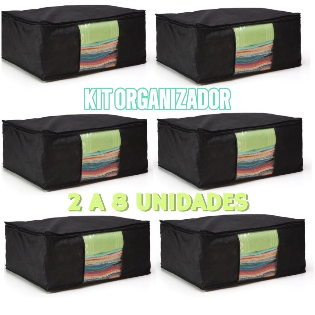 Kit Organizadores TNT Caixa Closet Roupa Cama Edredom Toalha Preto 62cm 2 A 8 unidades