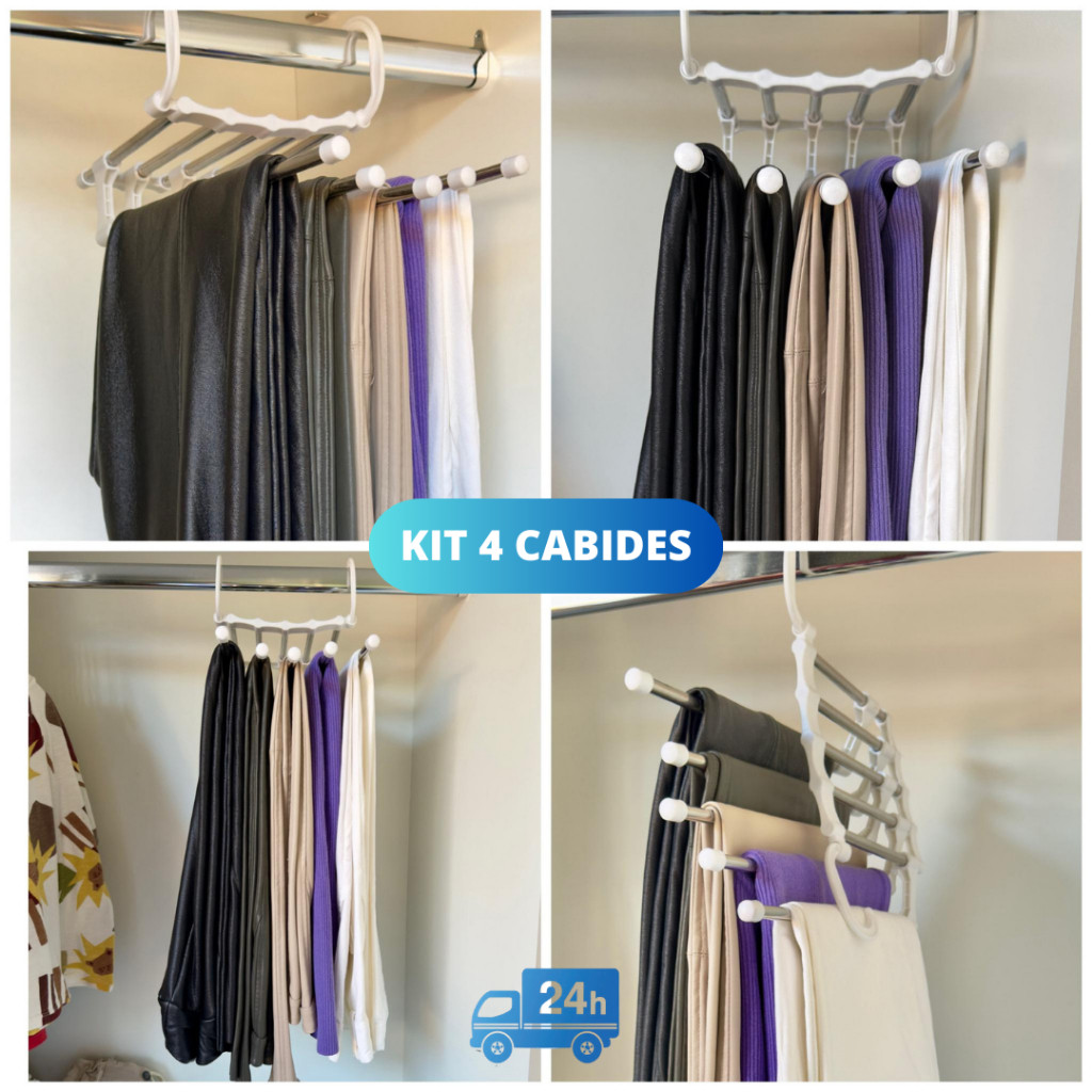 Kit 4 Cabides Multiuso 5 em 1 Para Calças Saias Camisetas em Oferta na Shopee