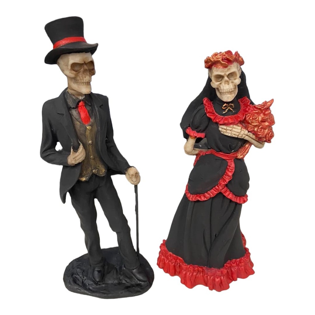 Esculturas Exu e Pomba Gira Caveira Preto e Vermelho 27cm em Resina