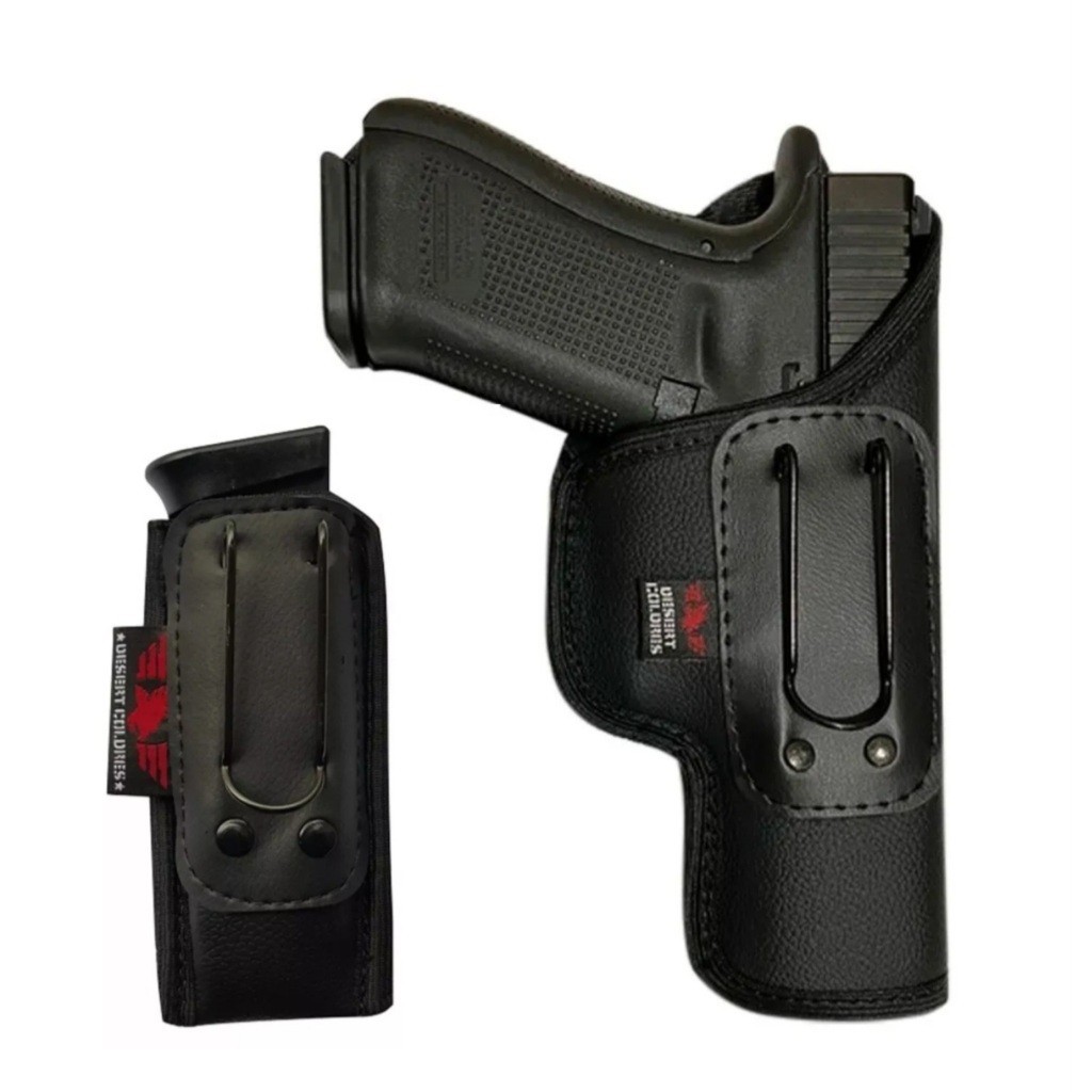 Kit (Holster)Coldre Velado (Sem Aba)  Interno Para G17/ G22 + Porta Carregador Velado Em Neoprene e Couro P.U