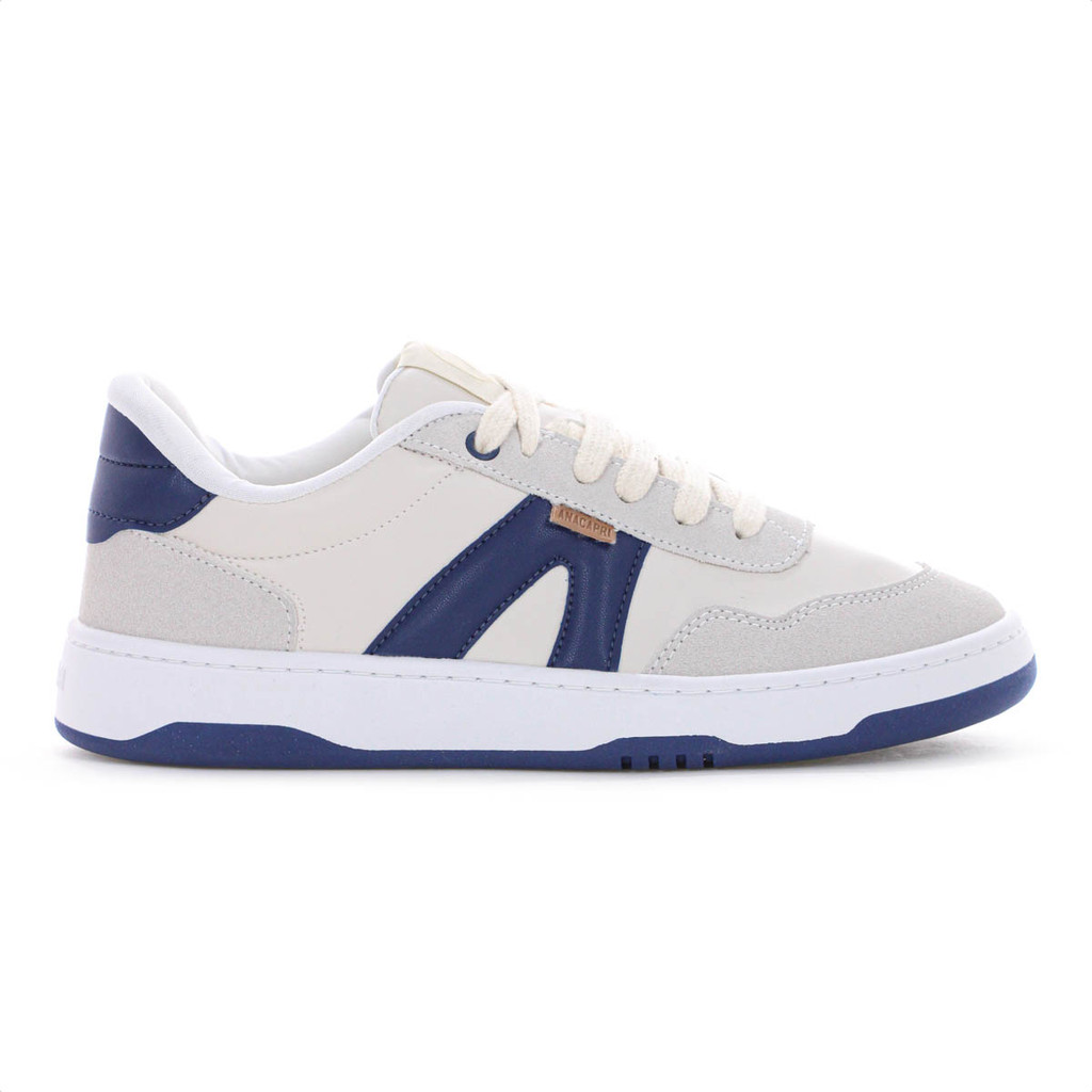 Tênis Anacapri AC1119 Camurça Off White Cinza e Azul - Feminino