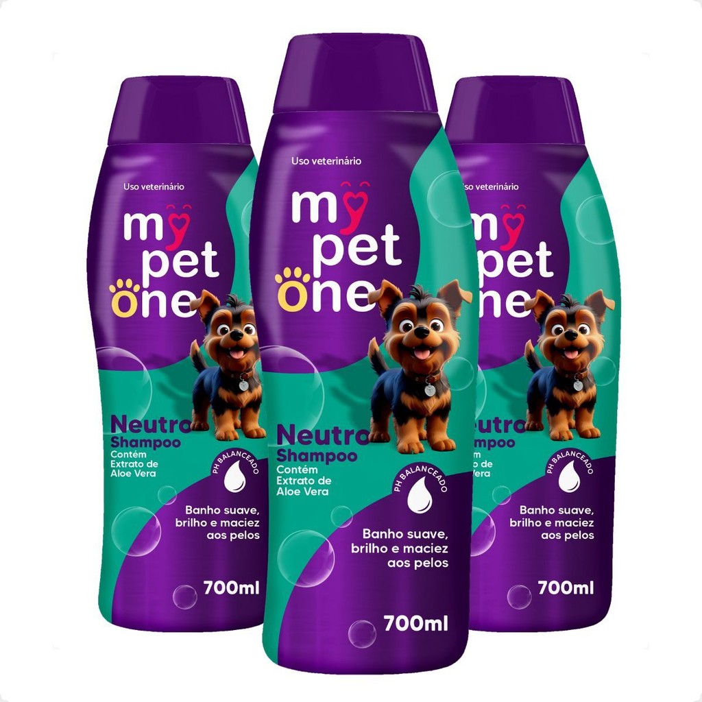 Kit 3 Shampoo Neutro 700mL Cães e Gatos Mypetone
