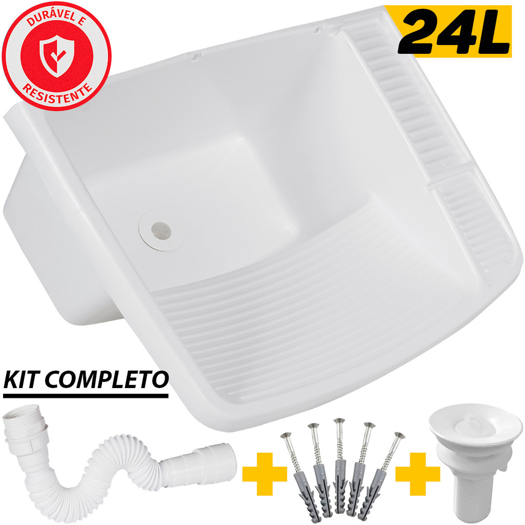 Tanque Plástico Grande 24l Para Lavanderia Com Sifão Tanquinho Lavar Roupas Pia Completo Metasul em Oferta na Shopee