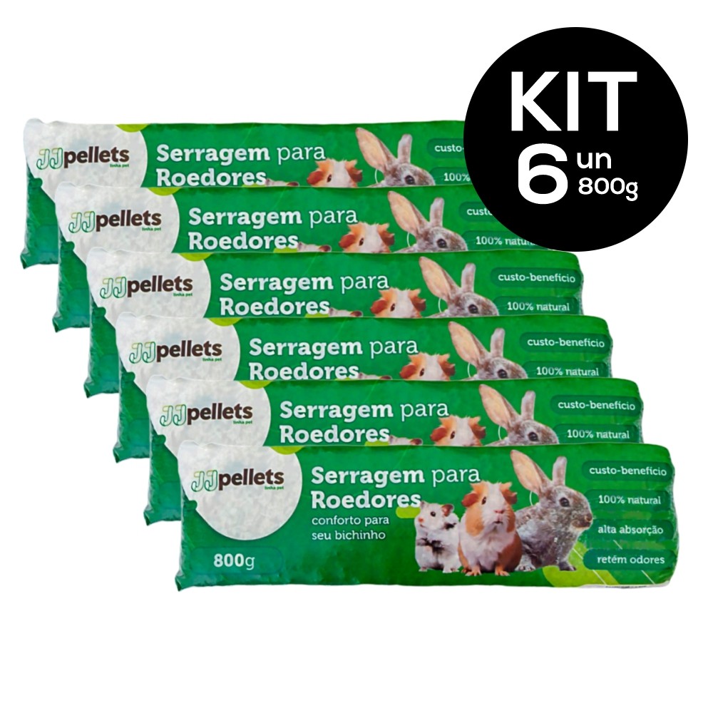 Serragem Prensada para Roedores 800g JJ Pellets Natural para Hamster Coelhos C/ 6 Unidades