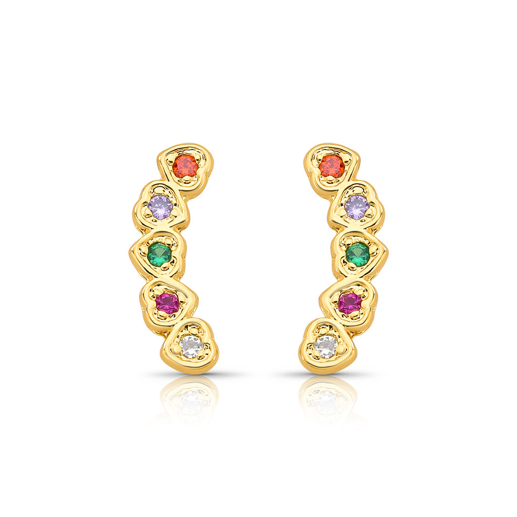Brinco ear cuff colorido com zircônias banhado a ouro Muk Joias