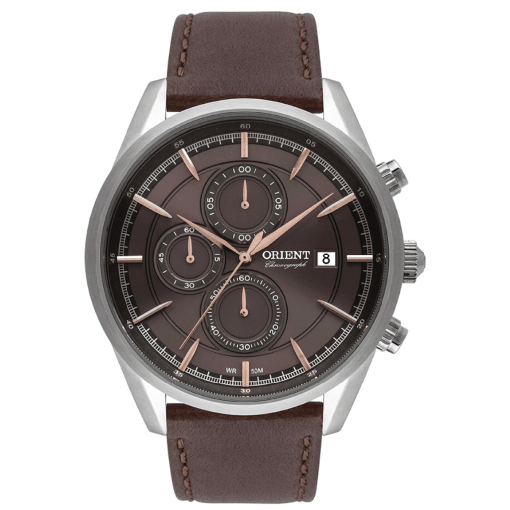 RELÓGIO ORIENT MASCULINO CRONÓGRAFO MARROM MBSCC053 N1NX