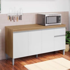 Balcão De Cozinha Ambiente Tatiane Com Tampo 145cm Amêndoa Branco - Ajl
