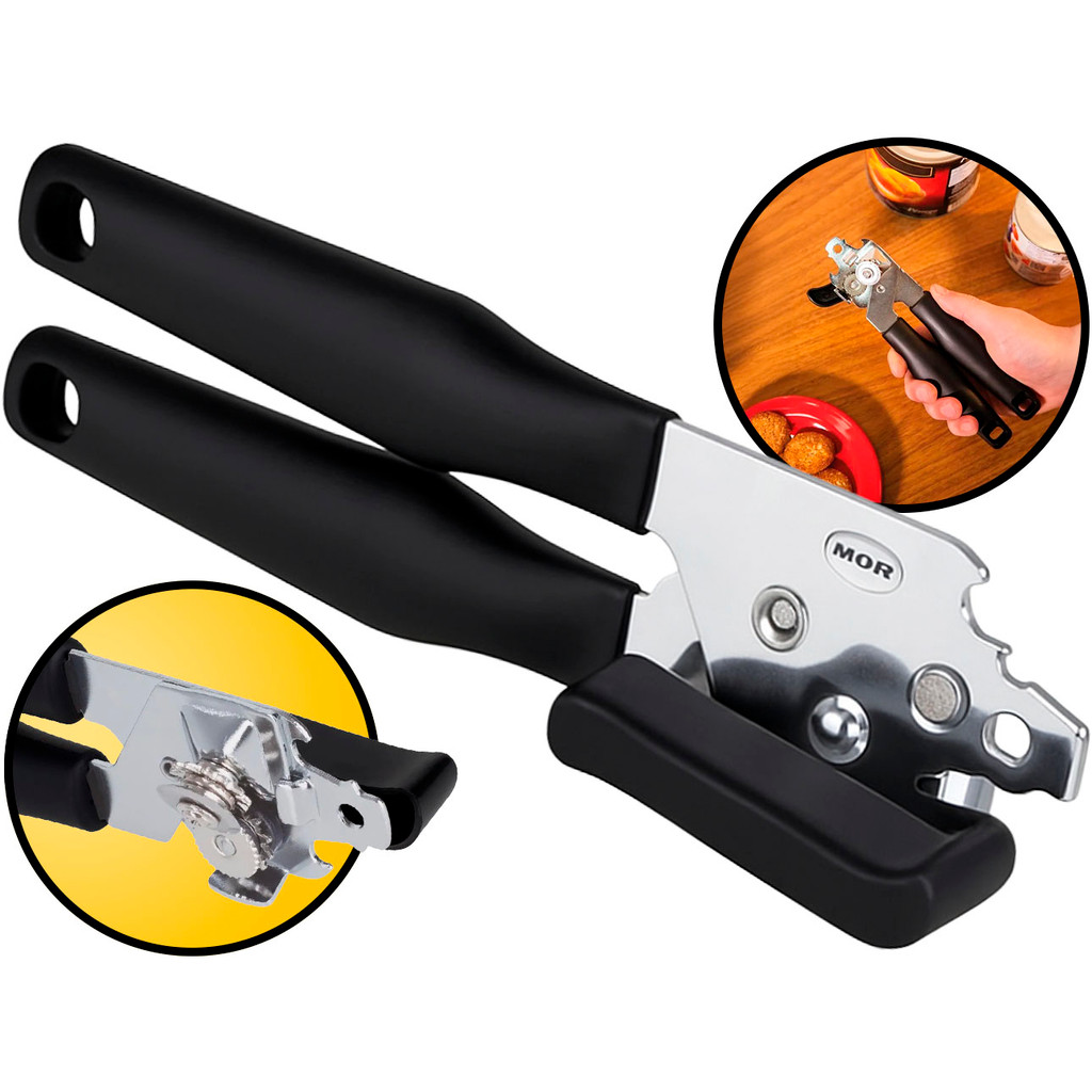 Abridor Manual De Latas Garrafas Tampas Potes Universal Multiuso Inox Cabo Plástico Mor	 em Oferta na Shopee