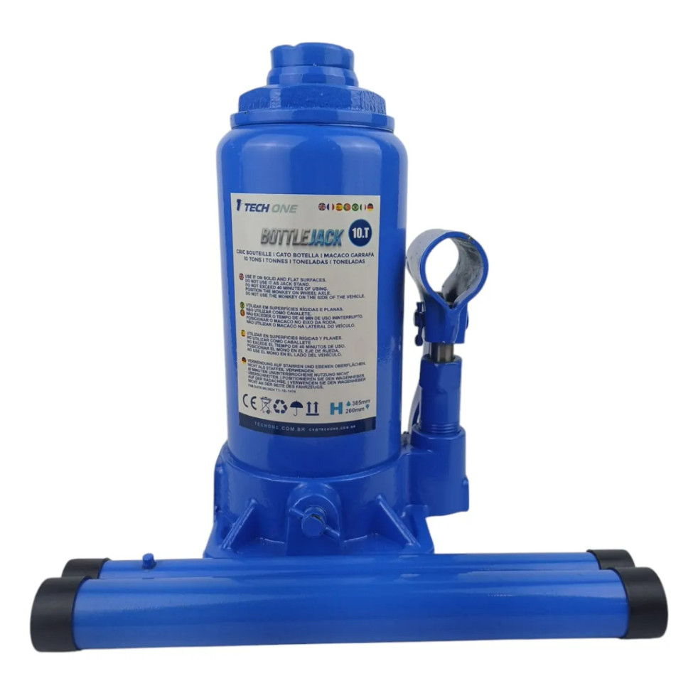 Macaco Hidráulico Garrafa 10 Toneladas Azul Tech One Para carros e Van Potente em Oferta na Shopee