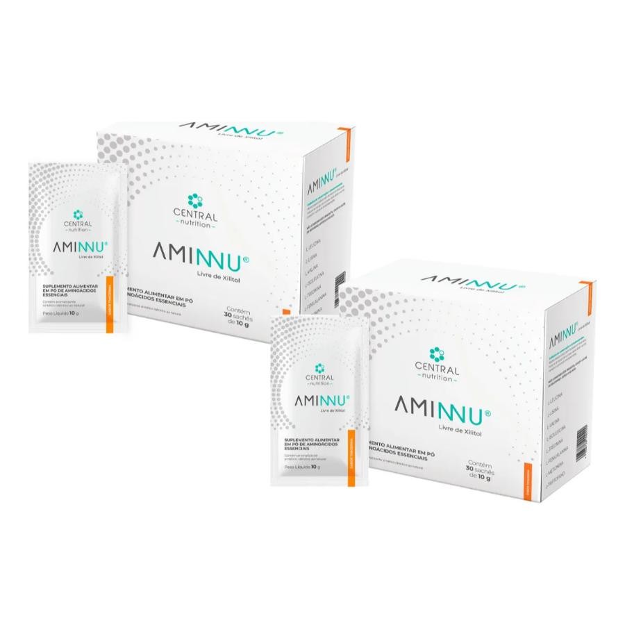 Kit Com 2 unidades Aminnu 10g 30 Sachês Sem Xilitol - Central Nutrition Sabor:Limão