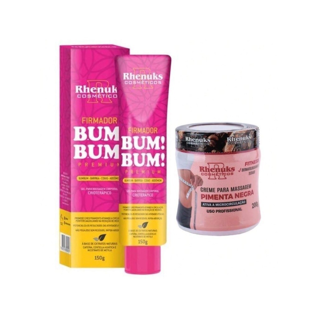 KIT BUM.BUM PERFEITO | Gel PIMENTA.NEGRA + FIRMADOR BUM!BUM! PREMIUM | Rhenuks Cosméticos