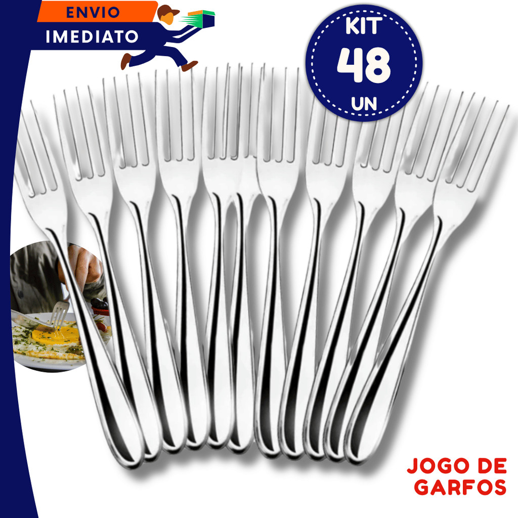 Kit Jogo 48 Garfos de Mesa em Aço Inox Perfeito para Refeições Em Seu Restaurante Cozinhas e Bares Buffet Presentes