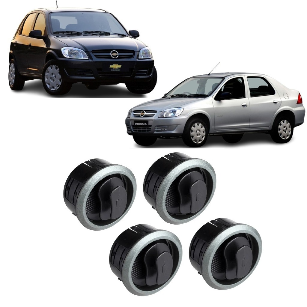 KIT 4 DIFUSOR SAIDA DE AR CELTA PRISMA 2007 A 2016 ARO PRATA