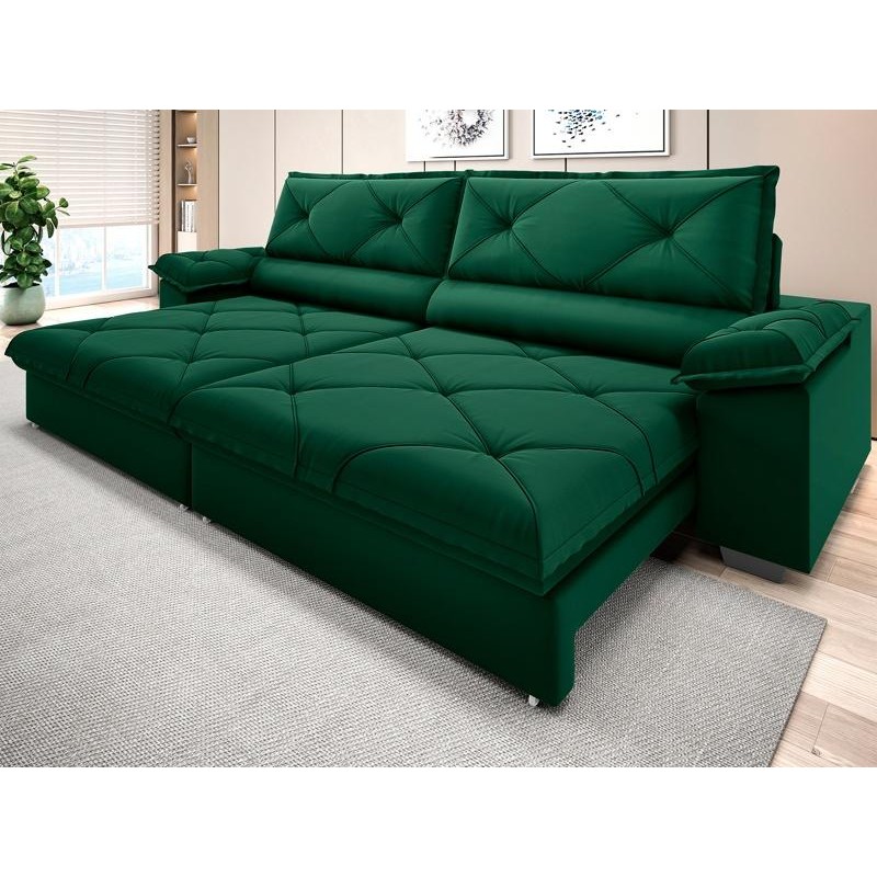 Sofá com Carregador USB e Molas no Assento Retrátil Reclinável Nice 2,10m Velosuede - NETSOFAS