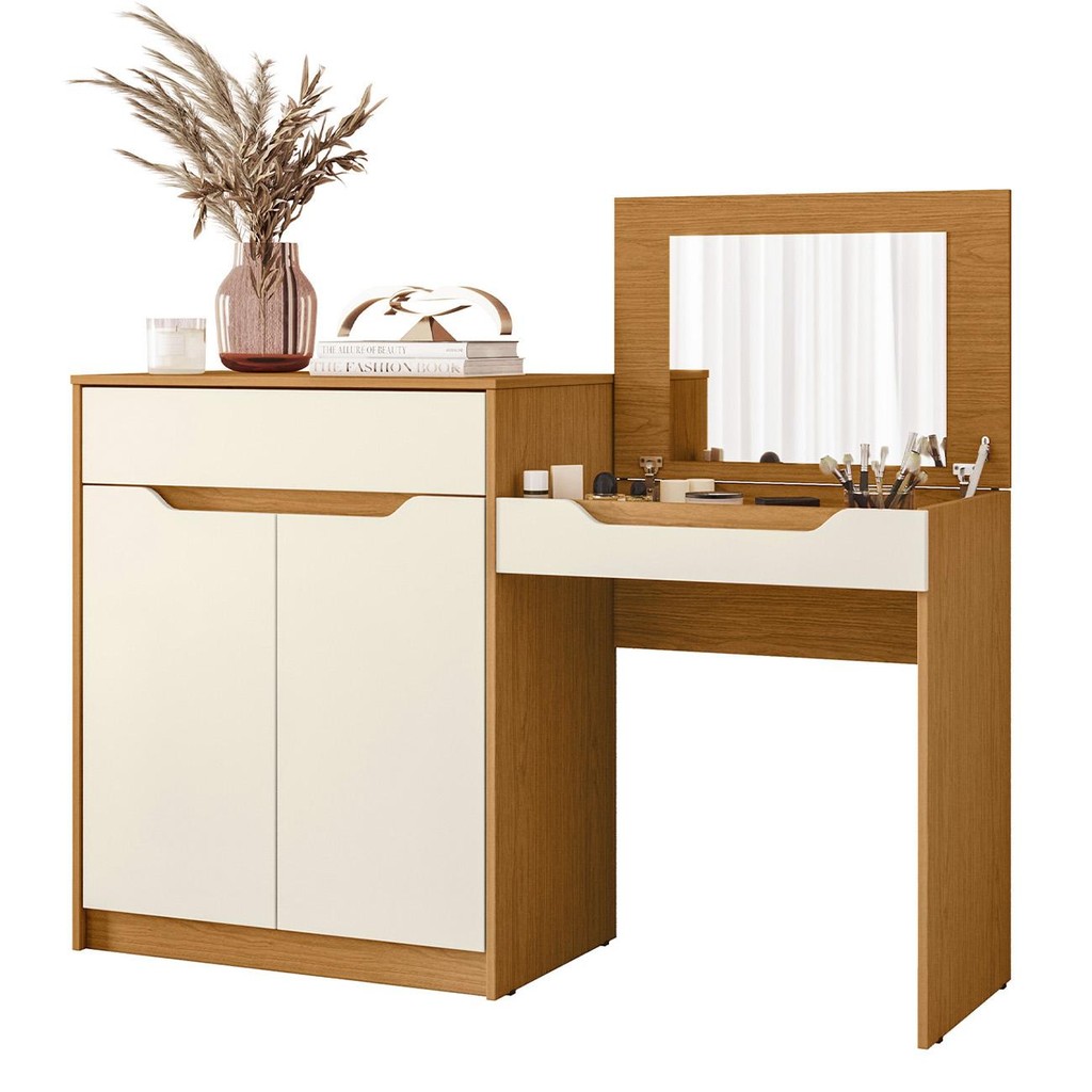 Penteadeira Escrivaninha com Espelho Bent A02 Off/Cinamomo  - Mpozenato em Oferta na Shopee