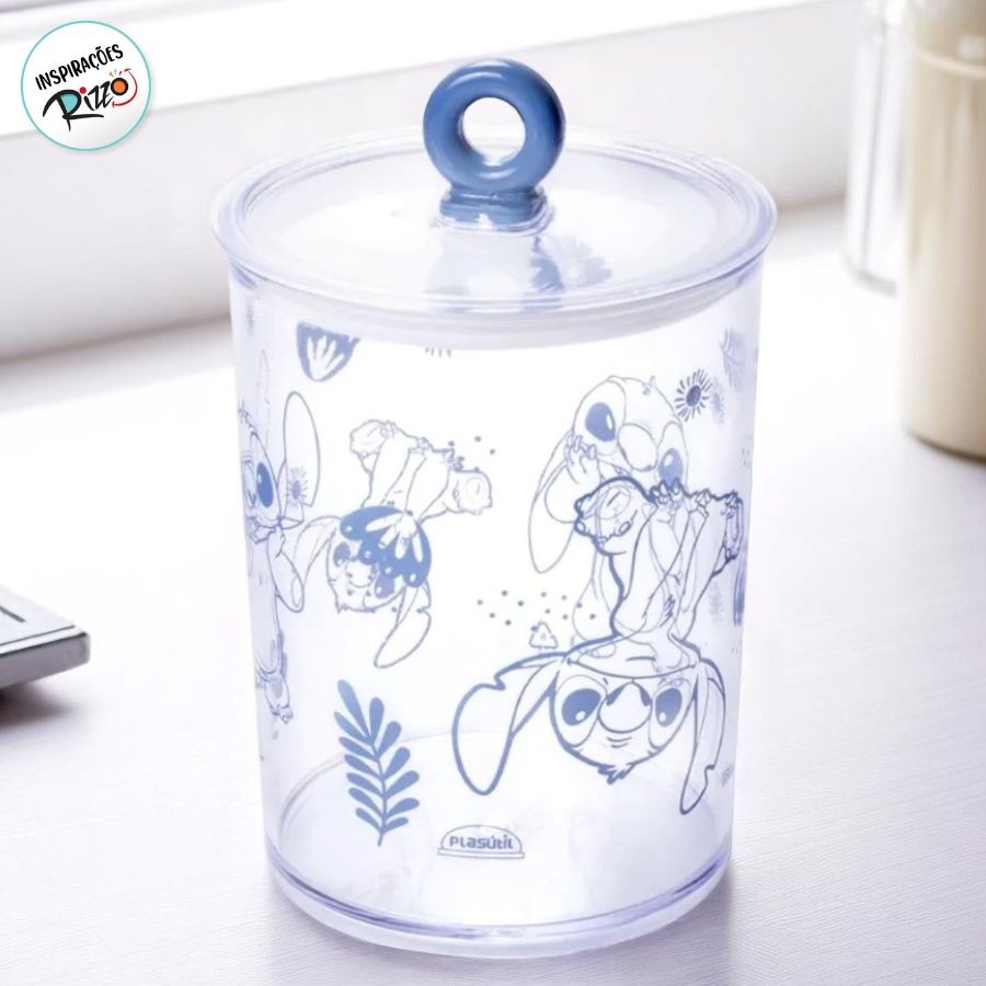 Pote de Plástico Hermético - Stitch - 500ml - 14x8cm - 1 unidade - Disney Original - Rizzo em Oferta na Shopee