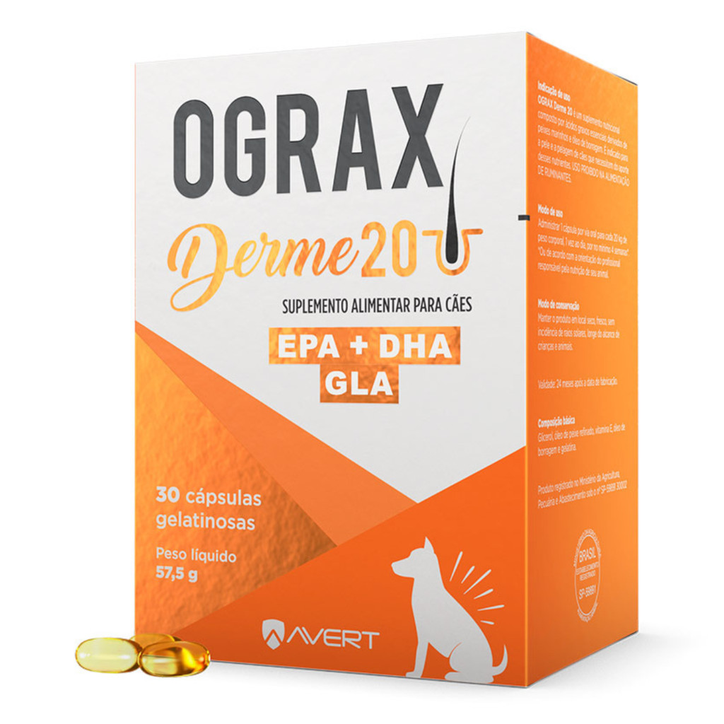 Suplemento Alimentar Ograx Derme 20 com 30 Cápsulas para Cães e Gatos em Oferta na Shopee