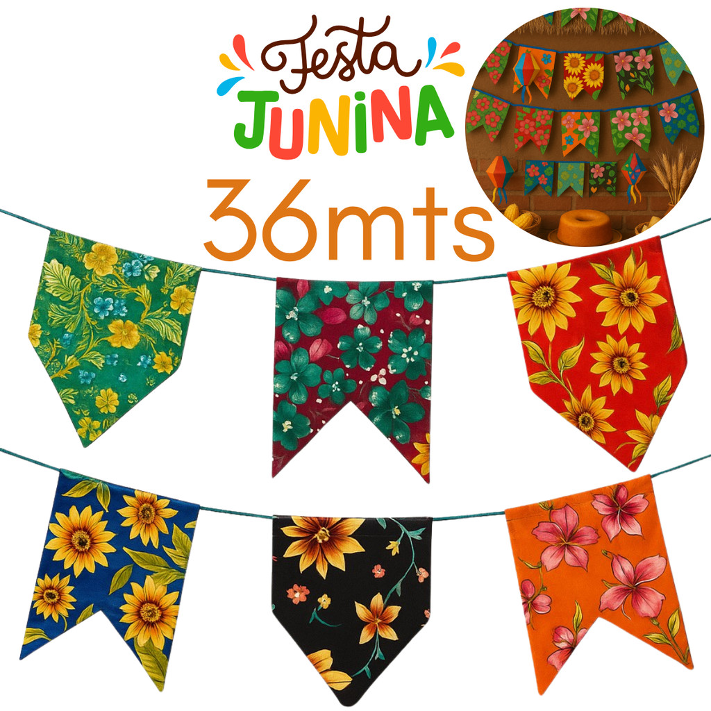 Kit Bandeirinhas Festa Junina Estampadas CHITA / São João em Plástico Resistente Água