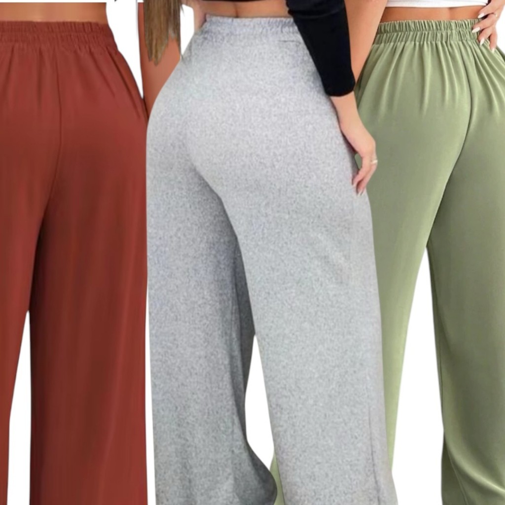 Calça Pantalona Feminina Tecido Duna com Elastico na Cintura calça flare folgadinha
