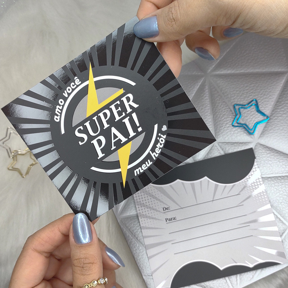 Cartão Feliz Dia dos Pais | Postal de Agradecimento ao Cliente verniz localizado
