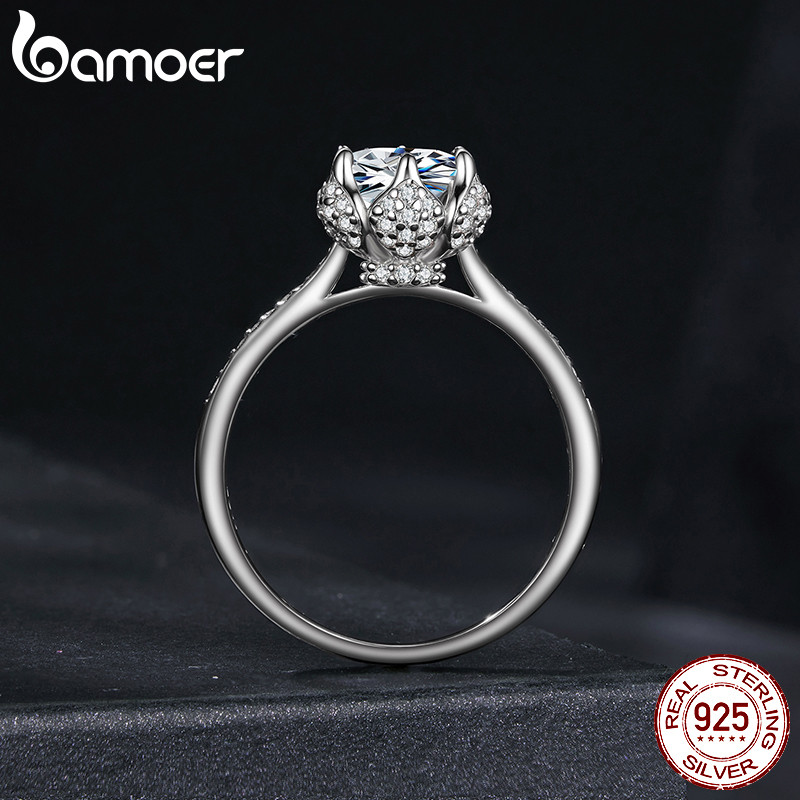 Detalhes do Anel De Prata Esterlina 925 Bamoer 1CT Moissanite Núcleo Floral Joias Da Moda Presentes Para Mulheres