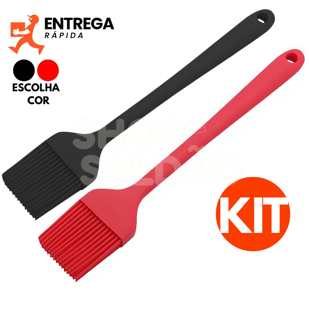 Kit 2 ou 1 Peça Pincel Culinário Silicone 30cm para Cozinha Untar Forma Vermelho ou Preto em Oferta na Shopee