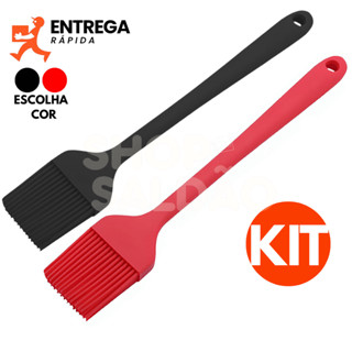 Kit 2 ou 1 Peça Pincel Culinário Silicone 30cm para Cozinha Untar Forma Vermelho ou Preto em Oferta na Shopee