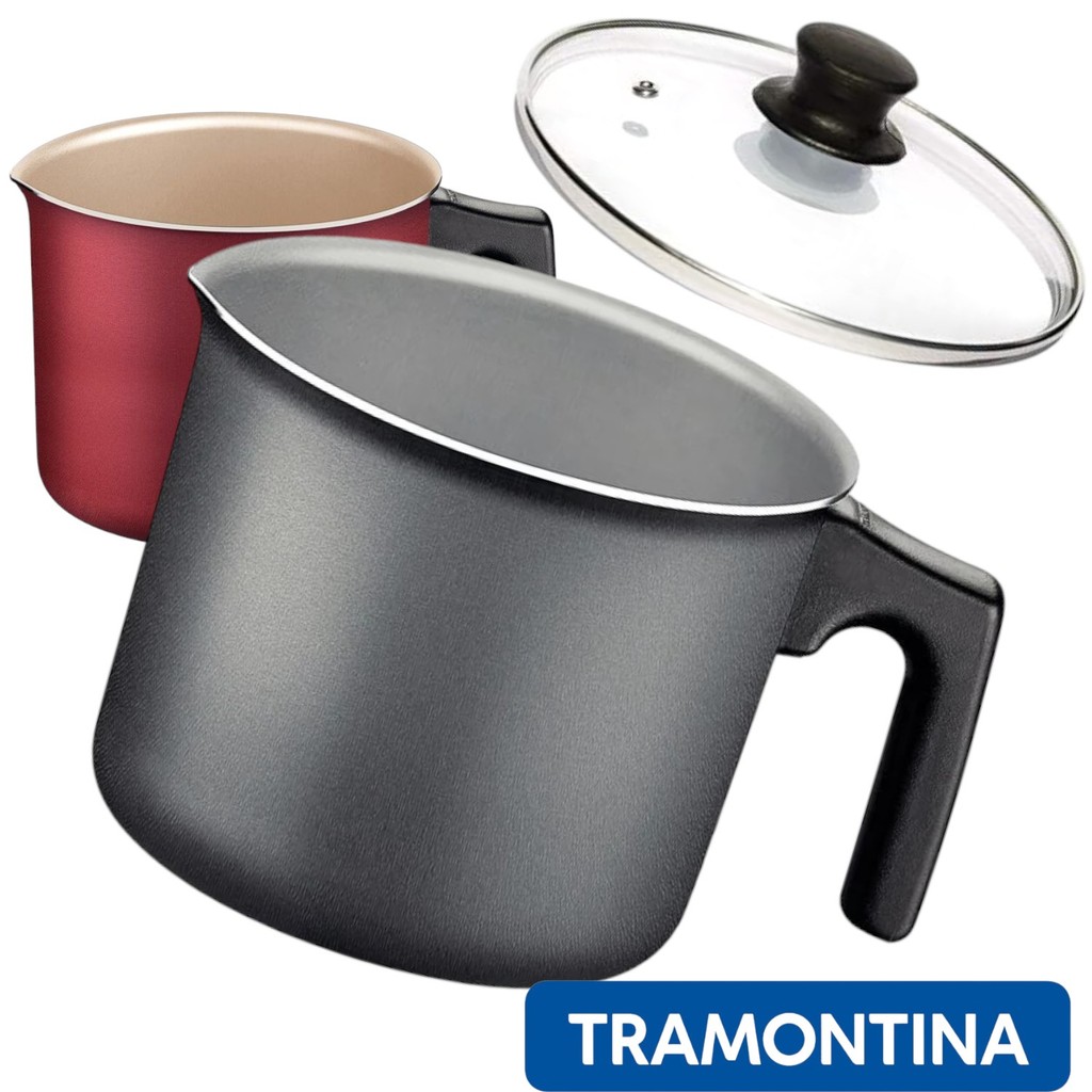 Leiteira Fervedor Antiaderente Tramontina Turim em Alumínio - 14cm 1,7 Litros Com Tampa de Vidro Temperado em Oferta na Shopee