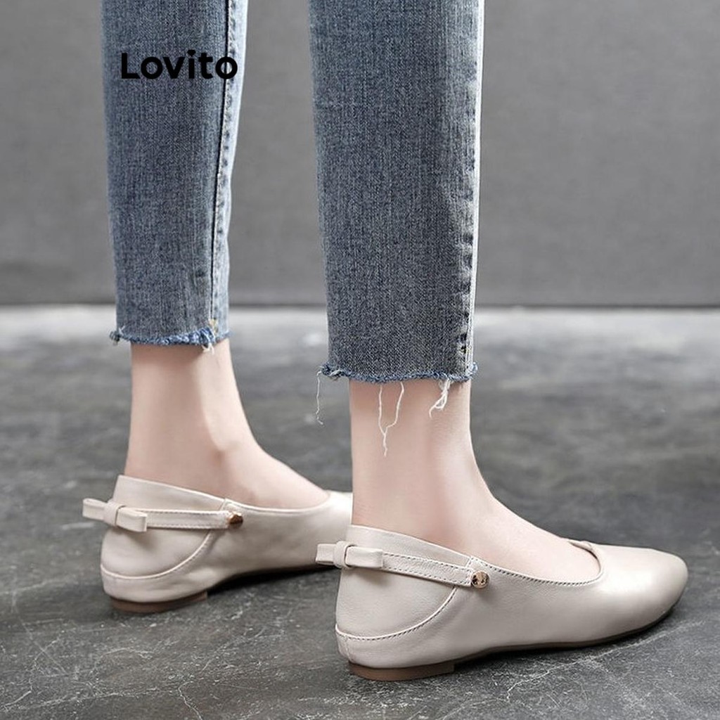 (Trendy) Lovito Casual laço liso versátil duas maneiras de usar balé plano para mulheres LFA59296 em Oferta na Shopee