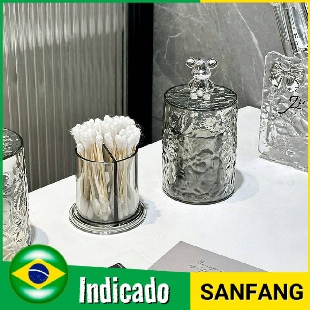 Suporte Luxo De Porta Cotonete Palito Em Acrílico Com Tampa Urso E Coelho em Oferta na Shopee