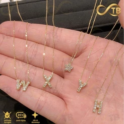 TB Moda Colar Feminina Elegante com Letra de AZ Brilhando em Diamante Presente Luxuoso para Mulheres