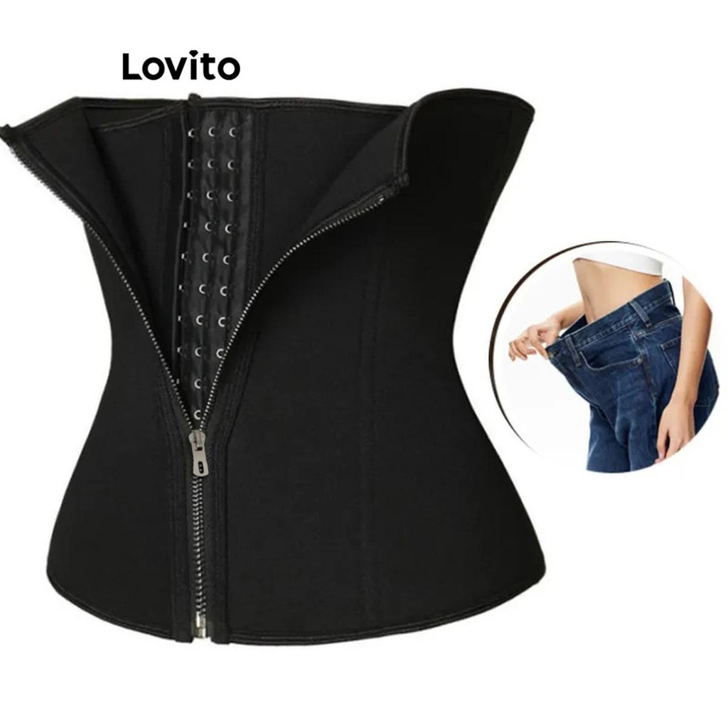 (Trendy) Lovito Shapewear casual com zíper liso para mulheres LNE75060 em Oferta na Shopee