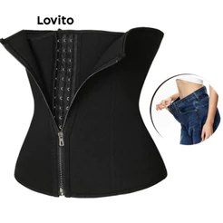 (Casual) Lovito Modelador Corselet Alta Compressão Cinta Modeladora com Zíper Lisa para Mulheres LNE75060