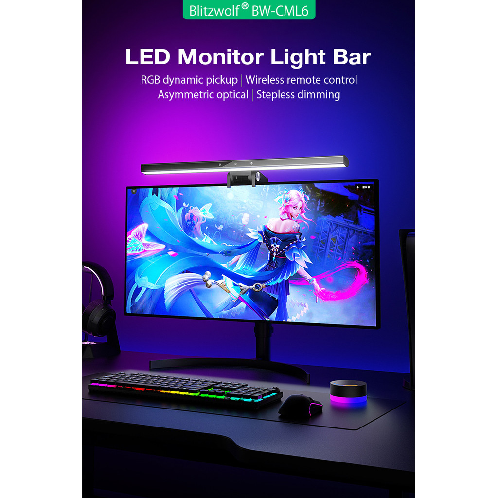 Detalhes do BlitzWolf BW-CML6 Barra De Luz Para Monitor De Jogos RGB Com Controle Remoto Sem Fio Captador Dinâmico Escurecimento Con
