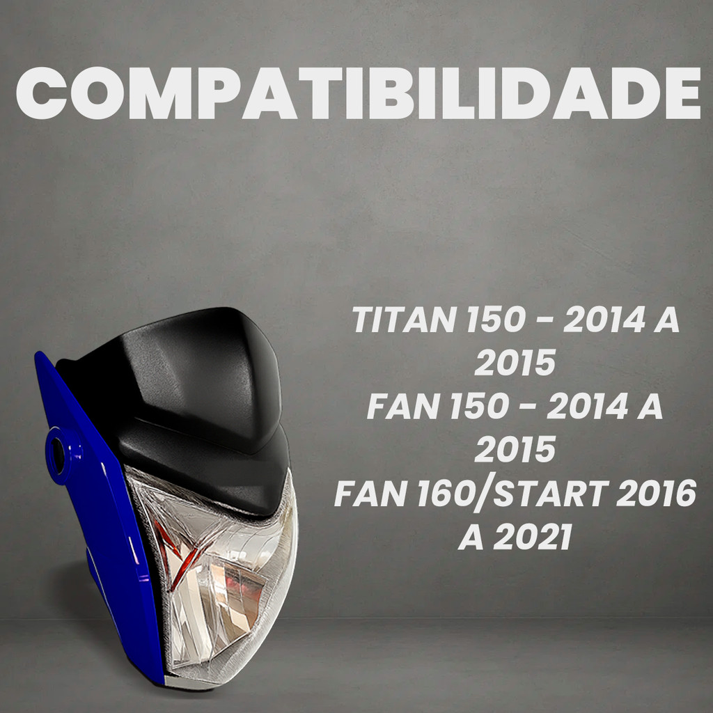 Conjunto Frente Farol Titan Fan Start 150 160 2014 a 2021 com Bloco Óptico