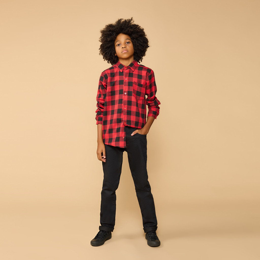 Camisa Xadrez Festa Junina Infantil Vermelho Com Preto Quadriculado