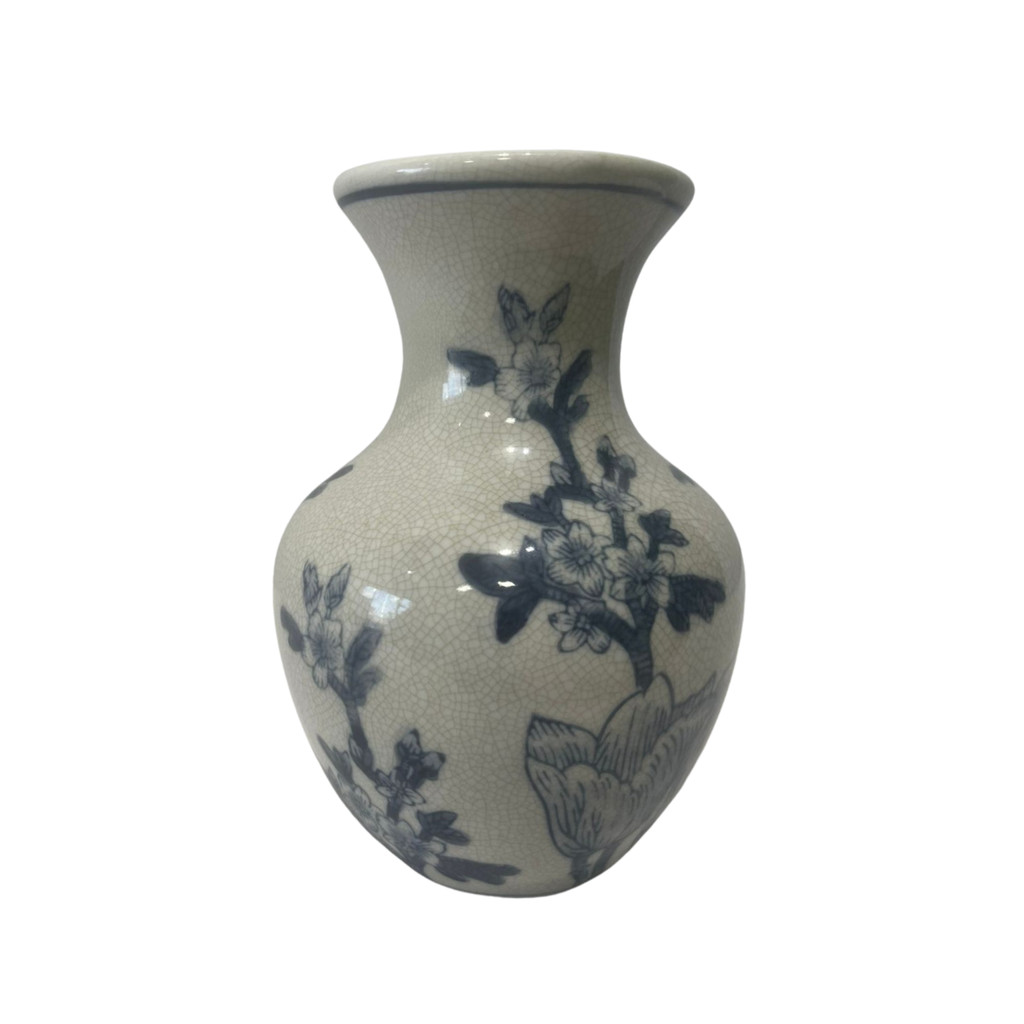 VASO CERAMICA FLORAL BRANCO 7X15CM