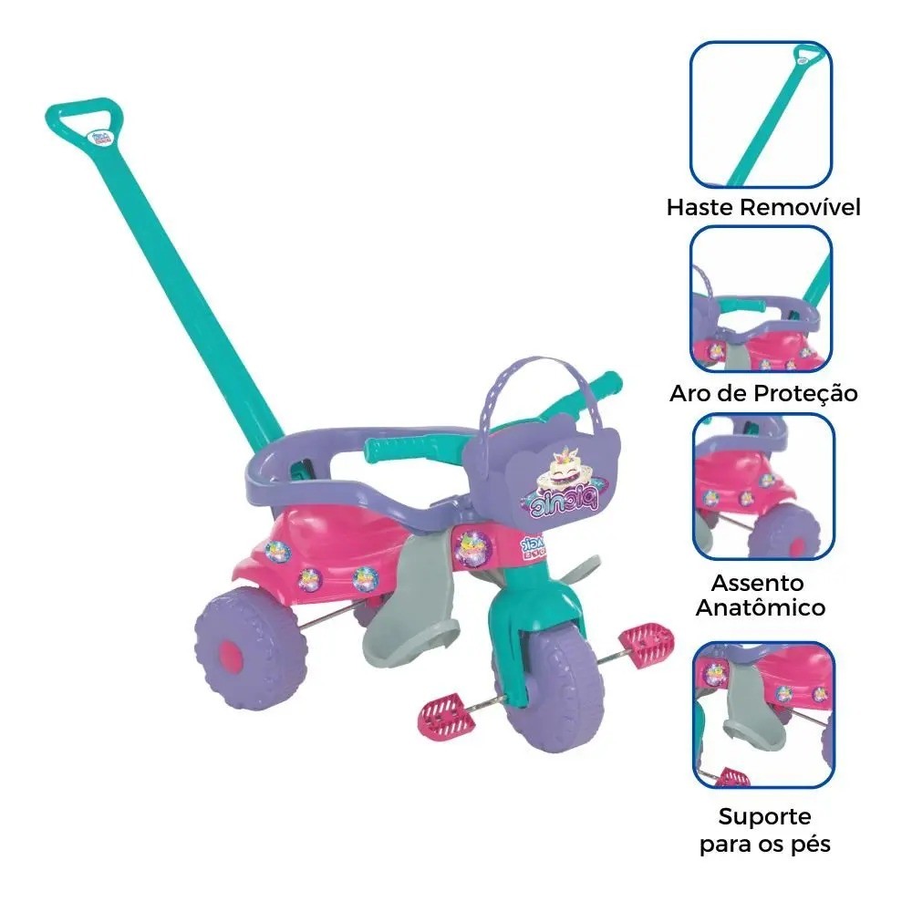 Triciclo Motoca Tico Tico Infantil Menina Com Aro Protetor Rosa Totoca Com Cesta Magic Toys