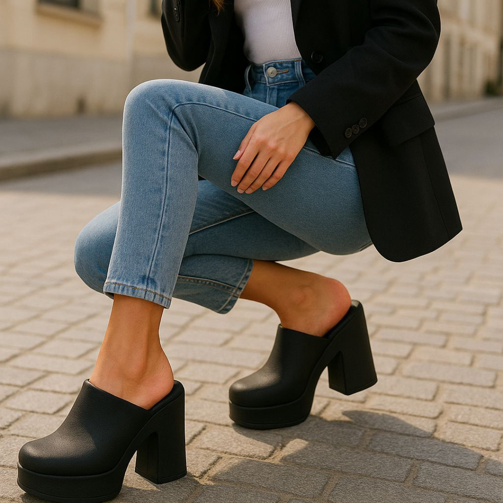 Tamanco clog Fechado Meia Pata Salto Feminino Confortavel Lançamento