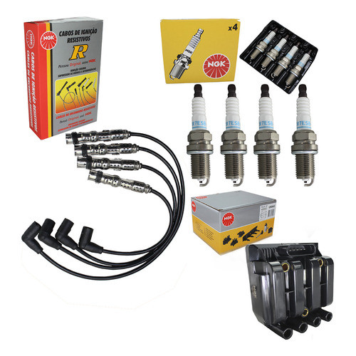 Kit Cabo Velas Bobina 6 Pinos Fox Gol Voyage 1.0 8v Flex Ngk