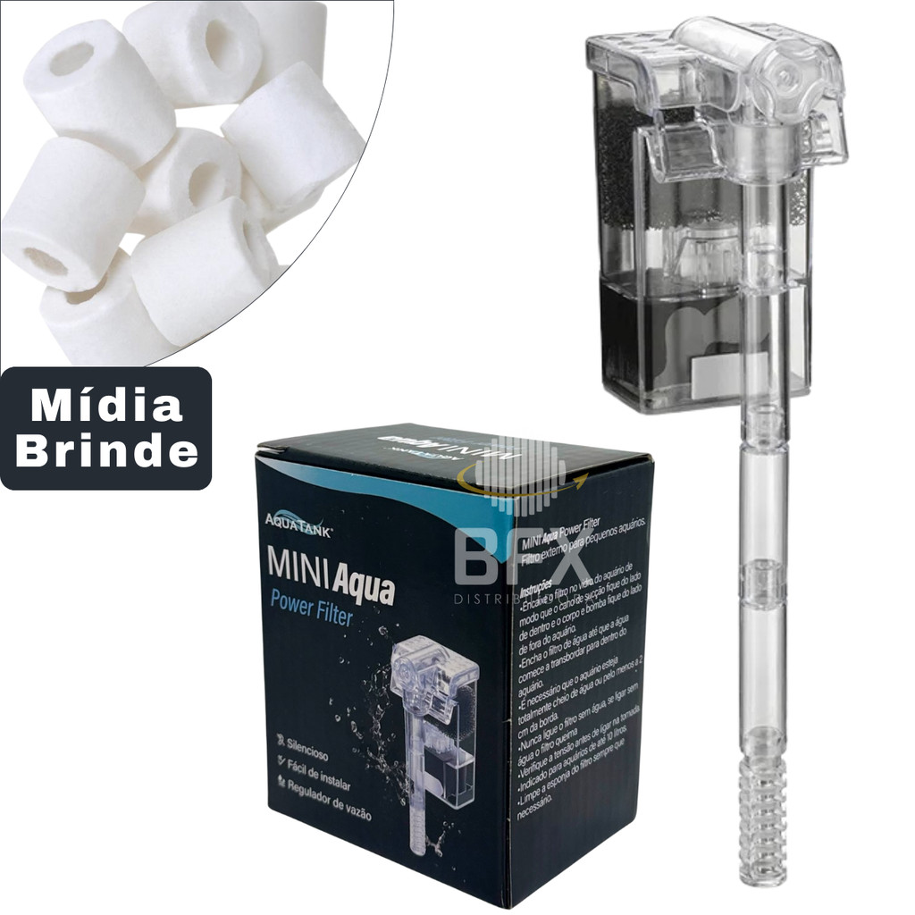 Kit Filtro externo Mini Aqua HF-200 Hang -on aquário até 10L cascata ORIGINAL + Midia Biologica