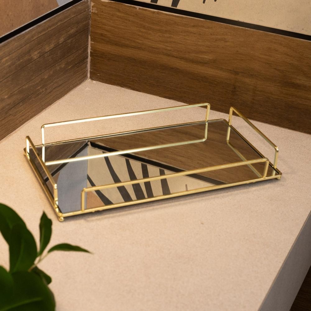 Bandeja Wolff Dourada Metal 36x20x5cm Decoração Moderna e Funcional