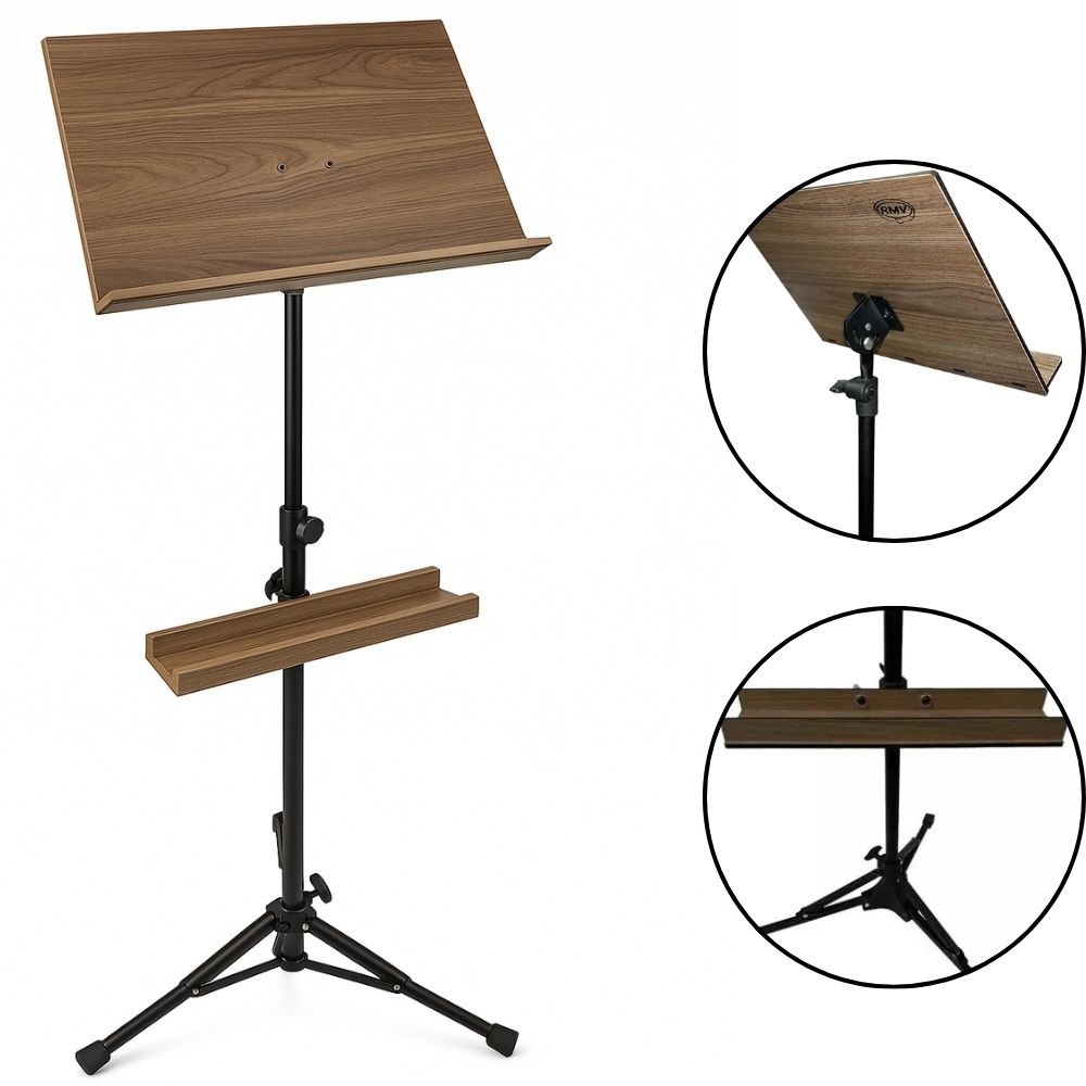 Estante de Partitura RMV Sinfônica PSES00040 – Madeira, Altura Ajustável, Porta-Objetos Integrado, Design Profissional