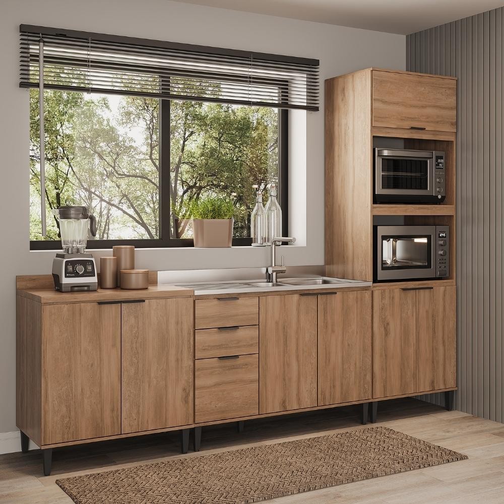 Conjunto Balcões Miami Loft Carraro Freijó em Oferta na Shopee